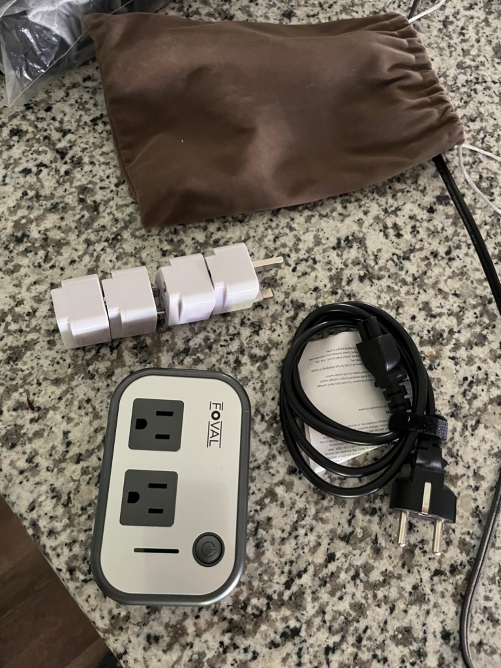 Foval Dual Outlet Travel Power Adapter in Silver and Black